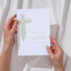 Vintage floral sage green baptism godparents proposal card with elegant floral cross and editable Canva template