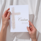 Soft pink floral baptism custom sign with elegant blush floral cross and editable personalized sign layout