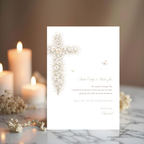 Vintage floral baptism godparents proposal card with neutral gold floral cross, soft beige tones, and elegant editable Canva design