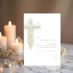 Vintage floral sage green baptism godparents proposal card with elegant floral cross and editable Canva template