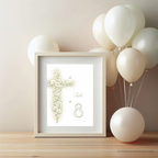 Vintage floral sage green baptism table sign with elegant floral cross and editable table number template