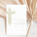 Vintage floral sage green baptism godparents proposal card with elegant floral cross and editable Canva template