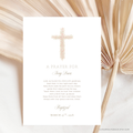 Soft pink floral baptism prayer sign with elegant blush floral cross and editable religious prayer layout