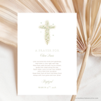 Elegant sage green floral baptism prayer sign with vintage floral cross editable in Canva for christening celebrations