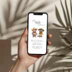 Let’s taco bout twins birthday invitation with cute animals in sombreros and colorful fiesta theme