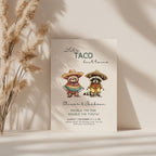 Let’s taco bout twins birthday invitation with cute animals in sombreros and colorful fiesta theme