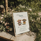 Let’s taco bout twins birthday invitation with cute animals in sombreros and colorful fiesta theme