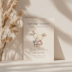 Easter boy girl twin birthday invitation with cute bunny illustration in soft pastel colors