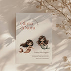 Mermaid twins birthday invitation with two cute mermaids for girl twins siblings or joint birthday celebration
