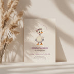 One silly goose first birthday invitation with cute goose wearing a floral crown for a girl birthday party