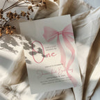 Girls just wanna be one birthday invitation with pink bow design for a baby girl first birthday party