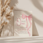 Girls just wanna be one birthday invitation with pink bow design for a baby girl first birthday party