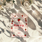 Berry first birthday invitation with strawberry pattern and red playful design for a girl birthday party