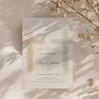 Soft pink and blue floral cross baptism invitation for twins or siblings with elegant watercolor flowers