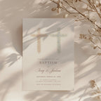 Pastel pink and blue floral cross baptism invitation for twins or siblings with elegant watercolor flowers
