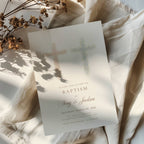 Pastel pink and blue floral cross baptism invitation for twins or siblings with elegant watercolor flowers