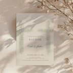 Soft blue floral cross baptism invitation for twins or siblings with elegant watercolor flowers