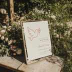 Minimalist baptism invitation with terracotta dove and olive branch in a modern neutral design