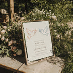 Boy Girl Twin baptism invitation with two minimalist doves in neutral terracotta and blue tones for siblings celebration
