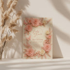 Soft pink baby shower invitation with floral roses and botanical elements in blush tones for an elegant baby girl celebration