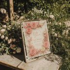 Soft pink baby shower invitation with floral roses and botanical elements in blush tones for an elegant baby girl celebration