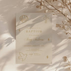 Embroidered baptism invitation with neutral background and stitched minimal design