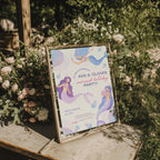 Mermaid birthday invitation for twin girls with pastel underwater theme and playful design