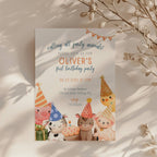 Farm birthday invitation with cute party animals and barnyard theme