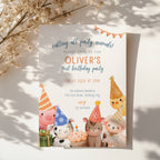 Farm birthday invitation with cute party animals and barnyard theme