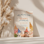 Farm birthday invitation with cute party animals and barnyard theme