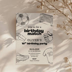 Soccer birthday invitation with football theme and sporty illustrations. Soccer birthday match