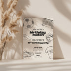 Soccer birthday invitation with football theme and sporty illustrations. Soccer birthday match