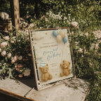 Twin first birthday invitation with teddy bear beary first birthday theme