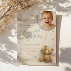 Teddy bear first birthday invitation with photo and beary first birthday theme