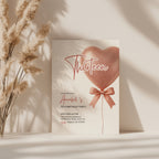 13th birthday invitation with pink bow and glitter balloon for teen girl party. Sparkle invitation