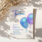 13th birthday invitation with iridescent holographic balloons