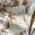 baptism invitation with wildflower floral crosses for twins boy and girl