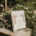 baptism invitation with wildflower floral crosses for twins boy and girl