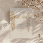 neutral vintage floral baptism invitation with cross design for twins