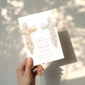 neutral vintage floral baptism invitation with cross design for twins