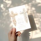 neutral vintage floral baptism invitation with cross design for twins