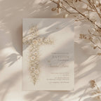 neutral vintage floral baptism invitation with gold cross design