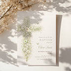 sage green vintage floral baptism invitation with botanical cross design