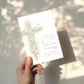 sage green vintage floral baptism invitation with botanical cross design