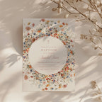 Wildflower baptism invitation, floral circle baptism invitation with wildflower wreath and soft botanical design