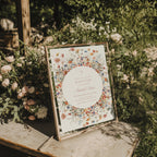 Wildflower baptism invitation, floral circle baptism invitation with wildflower wreath and soft botanical design