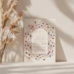 vintage floral baptism invitation for twins with soft blue and blush flowers and arch design