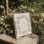 vintage floral baptism invitation for twins with soft blue and blush flowers and arch design