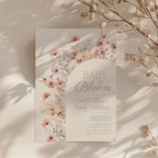 baby in bloom baby shower invitation with blush pink floral arch design wildflower invitation