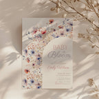 baby in bloom baby shower invitation with pastel floral arch in blush and blue tones wildflower